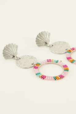 Boucles D'oreilles Coquillage Et Anneau Coloré