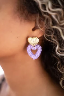 Boucles D'oreilles Cœurs à Bouton Doré Tendance
