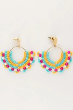 Boucles D'oreilles Demi-rondes Avec Perles Multicolores
