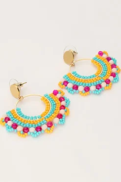 Boucles D'oreilles Demi-rondes Avec Perles Multicolores