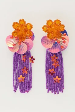 Boucles D'oreilles Island Avec Fleurs Et Franges Violettes