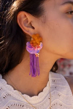 Boucles D'oreilles Island Avec Fleurs Et Franges Violettes