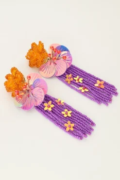 Boucles D'oreilles Island Avec Fleurs Et Franges Violettes