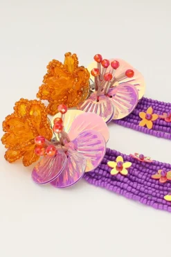Boucles D'oreilles Island Avec Fleurs Et Franges Violettes
