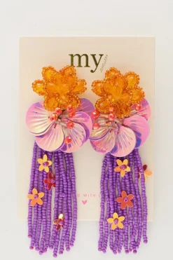 Boucles D'oreilles Island Avec Fleurs Et Franges Violettes