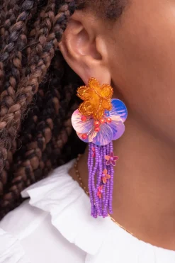 Boucles D'oreilles Island Avec Fleurs Et Franges Violettes