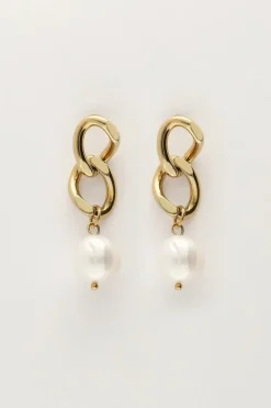 Boucles D’oreilles Pendantes Chaîne Et Perle