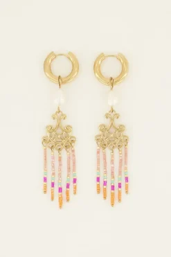 Boucles D’oreilles Perle Blanche Et Perles Colorées