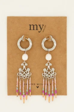 Boucles D’oreilles Perle Blanche Et Perles Colorées