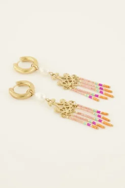 Boucles D’oreilles Perle Blanche Et Perles Colorées