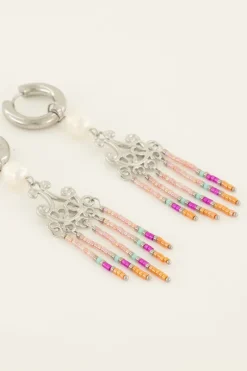 Boucles D’oreilles Perle Blanche Et Perles Colorées