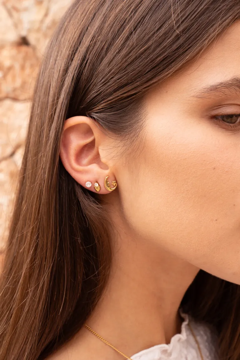 Boucles D'oreilles Puces Cœur Avec Strass