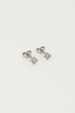 Boucles D'oreilles Puces Carrées Avec Strass