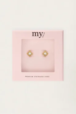 Boucles D'oreilles Puces Carrées Avec Strass