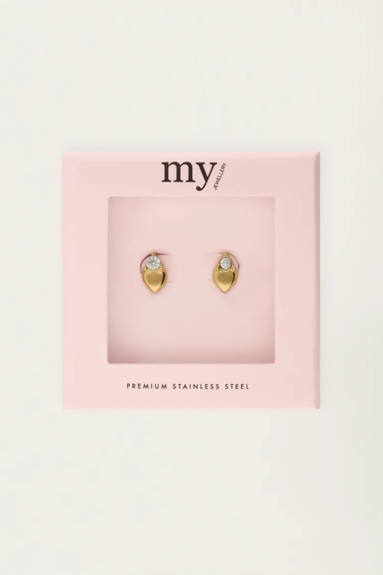 Boucles D'oreilles Puces Cœur Avec Strass