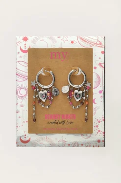 Boucles D'oreilles Starry Avec Cœur Et Perles