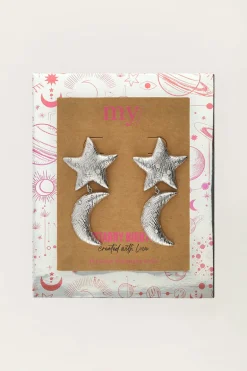 Boucles D'oreilles Starry Avec Lune Et étoile