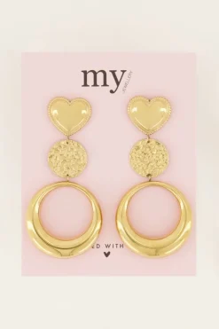 Boucles D’oreilles Tendance Double Ronds Et Cœur