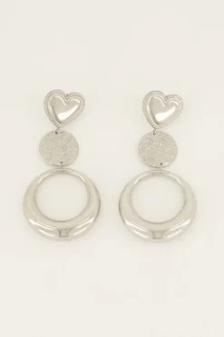 Boucles D’oreilles Tendance Double Ronds Et Cœur