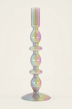 Bougeoir En Verre Argenté Sur Pied