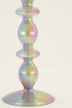 Bougeoir En Verre Argenté Sur Pied
