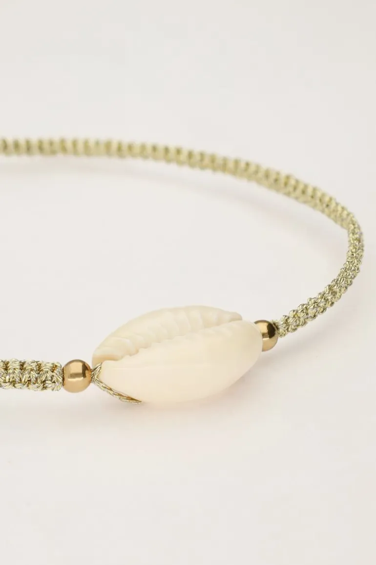 Bracelet Art En Cordon Doré Avec Coquillage