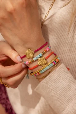 Bracelet Art En Cordon Rose Avec Fleur