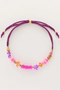 Bracelet Art En Cordon Violet Avec Perles Roses