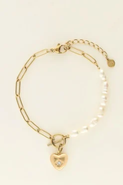 Bracelet Chaîne à Perles Et Pendentif Coeur