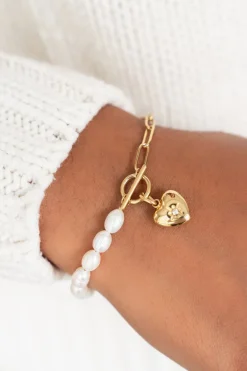 Bracelet Chaîne à Perles Et Pendentif Coeur