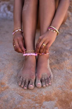 Bracelet De Cheville à Perles Plates Roses Sunchasers