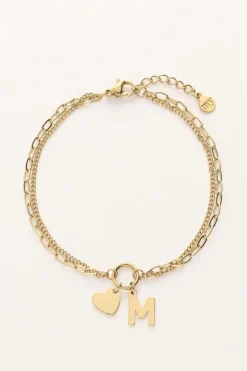 Bracelet Double Initial Avec Cœur