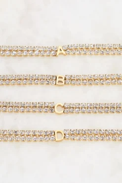 Bracelet En Strass Double Avec Initiale