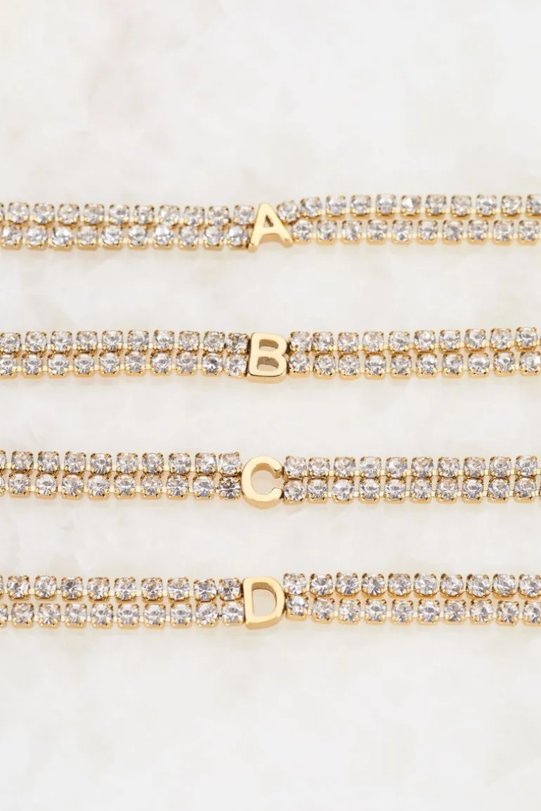 Bracelet En Strass Double Avec Initiale