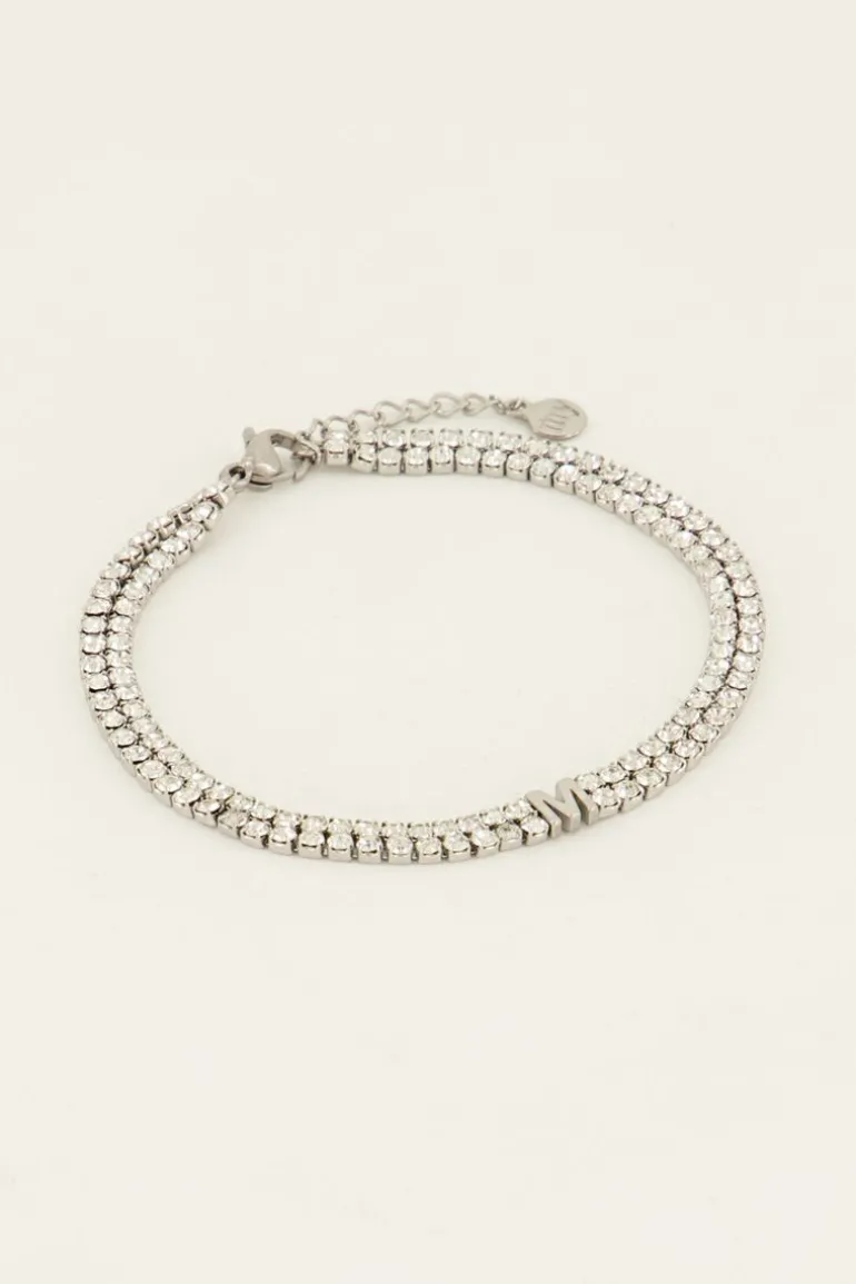 Bracelet En Strass Double Avec Initiale