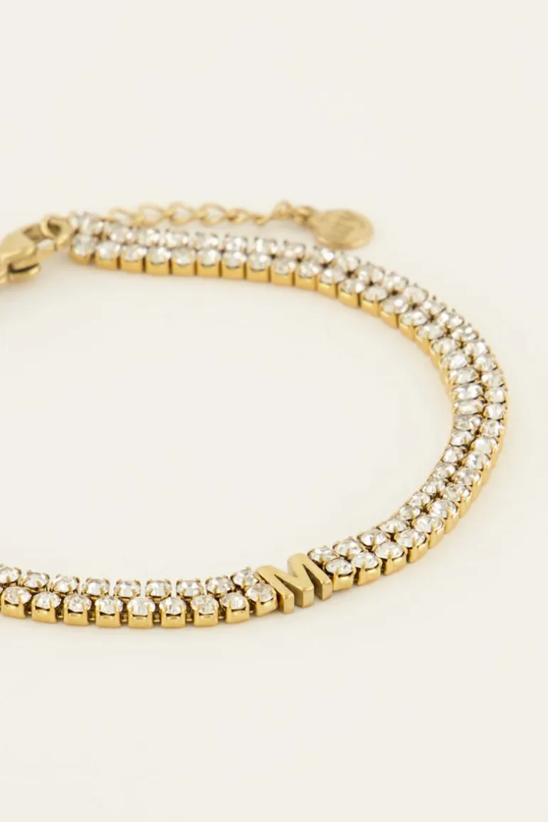Bracelet En Strass Double Avec Initiale