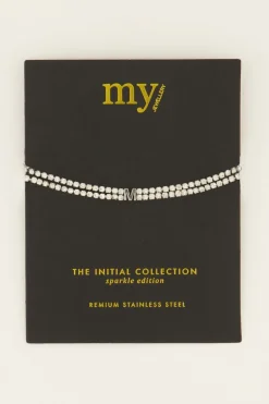 Bracelet En Strass Double Avec Initiale