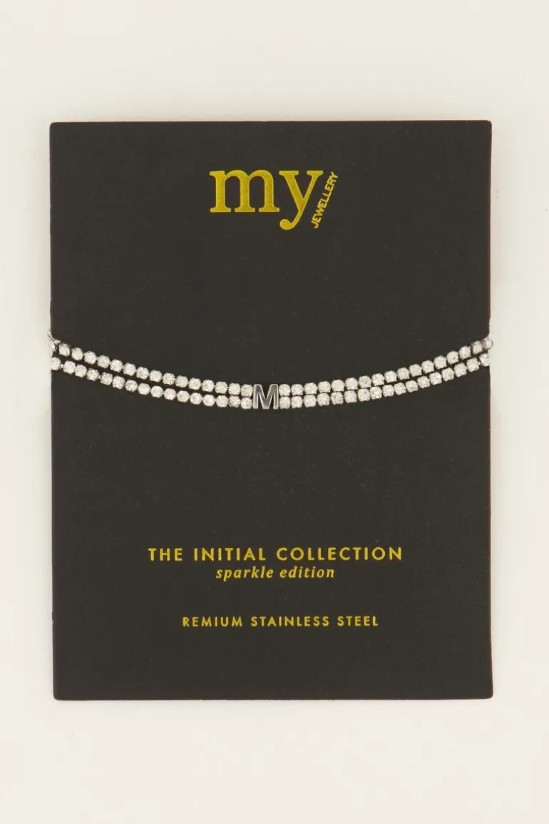 Bracelet En Strass Double Avec Initiale