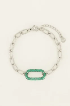 Bracelet Maille à Pendentif En Strass Vert