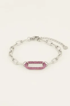 Bracelet Maille à Pendentif En Strass Rose