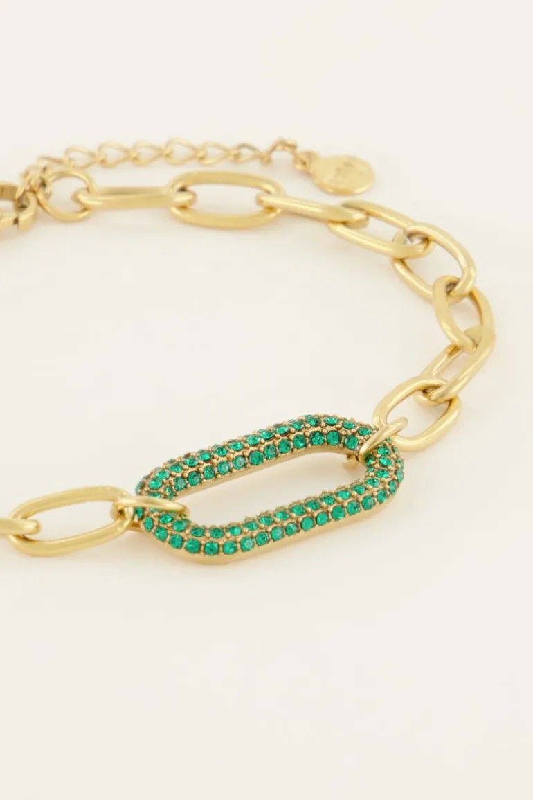 Bracelet Maille à Pendentif En Strass Vert