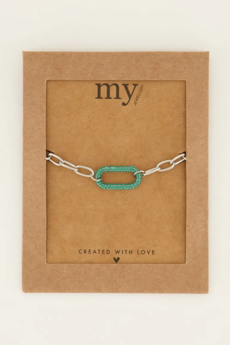 Bracelet Maille à Pendentif En Strass Vert