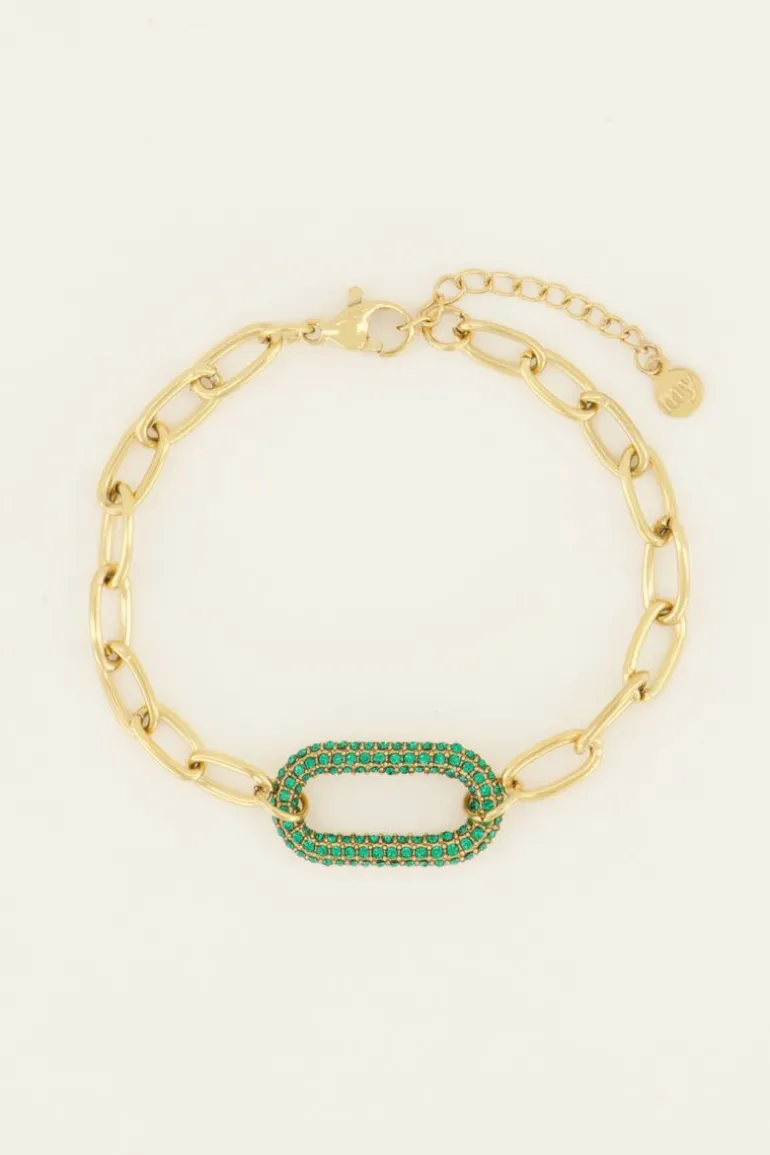 Bracelet Maille à Pendentif En Strass Vert