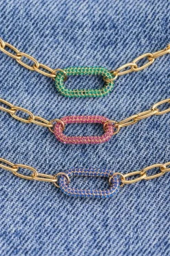 Bracelet Maille à Pendentif En Strass Vert