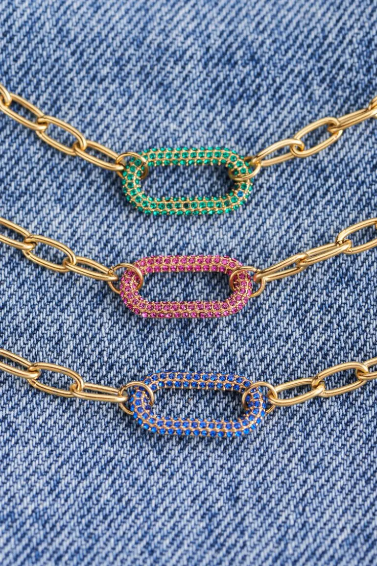 Bracelet Maille à Pendentif En Strass Vert