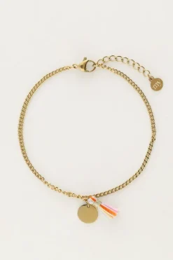 Bracelet Minimaliste Avec Pièce Et Pompon Coloré