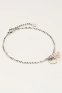 Bracelet Minimaliste Avec Pièce Et Pompon Coloré