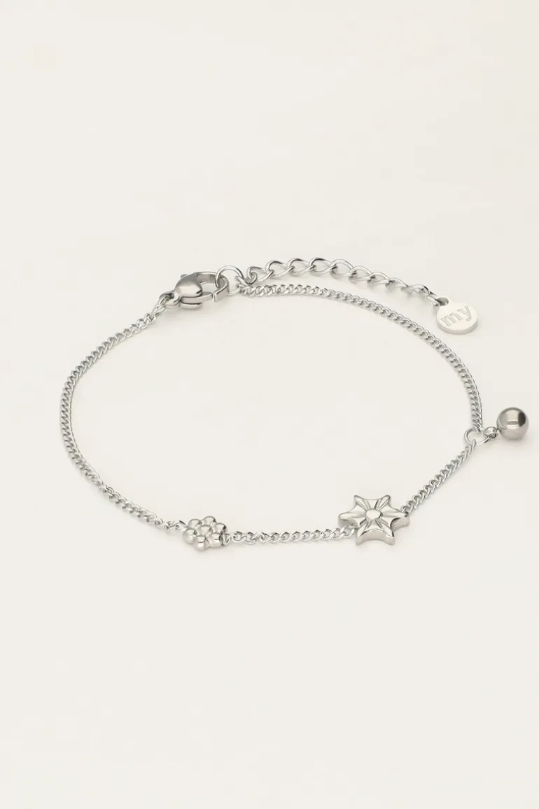 Bracelet Minimaliste Avec Fleurs Et Sphère