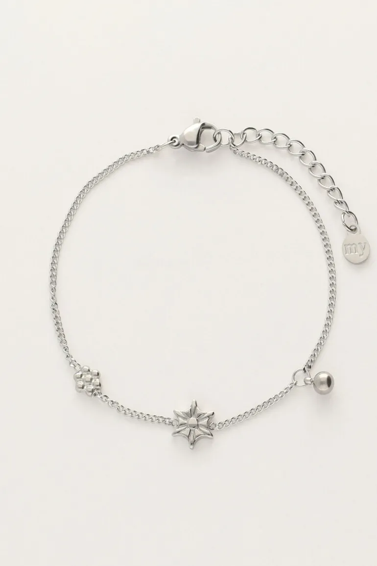 Bracelet Minimaliste Avec Fleurs Et Sphère