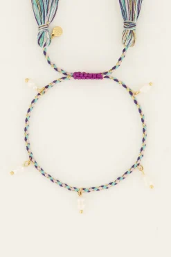Bracelet Souvenir Tressé Bleu Avec Perles